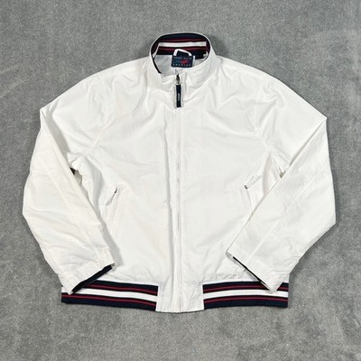 Perry Ellis America Windbreaker Full Zip White Jacket Striped Trim Mens XXL New