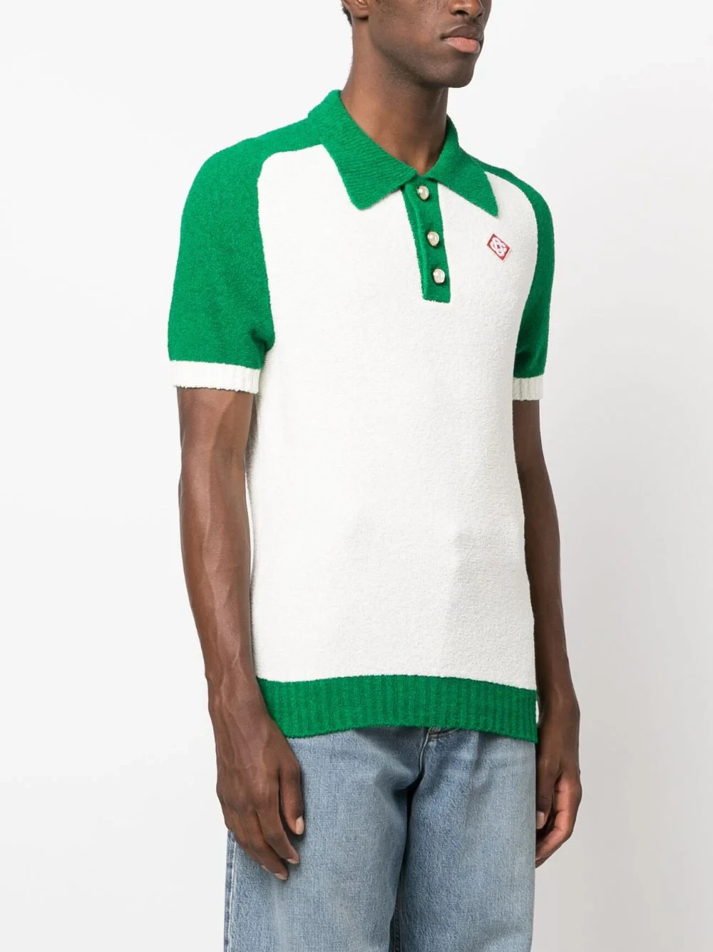 CASABLANCA Colour Blocking Boucle Polo White/Green Size Medium image 5