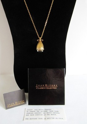Joan Rivers Pave Crystal Egg Watch Charm 30'' Chain Necklace - New Battery - EUC