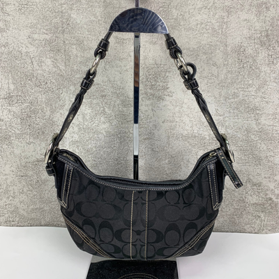 Coach Signature Monogram Black Canvas Leather Shoulder Bag Soho