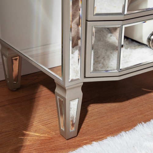 Accent Mirror Glass 3 Drawers Vintage Nightstand End Table - Picture 3 of 5