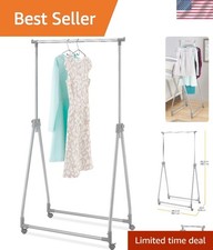 Compact Rolling Clothes Rack with Adjustable Height for Stylish Storage   Silver