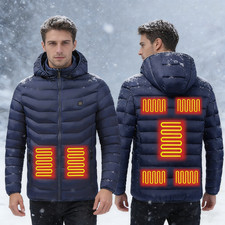Blue Electric Coat Heated Jacket USB Winter Warm Up Heating Pad Body Warmer Men
