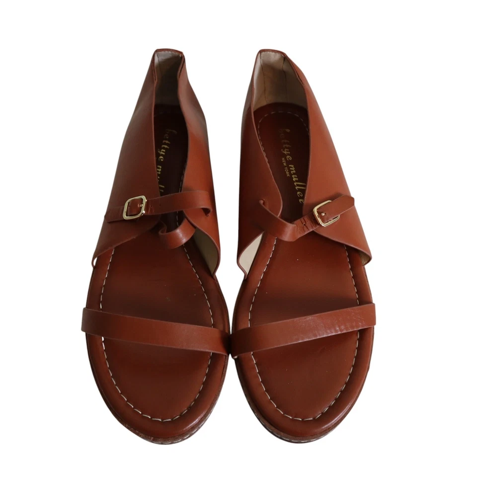 Bettye Muller 女式凉鞋 10 码棕色皮革绑带平底露趾波西米亚 — 第 2/4 张图片