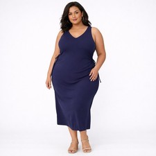 Lane Bryant Navy Blue V-Neck Side Cutout Midi Dress Matte Jersey 14/16 NWT