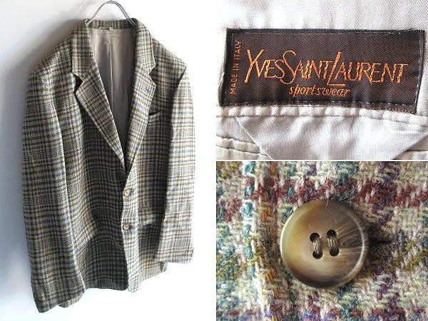 Giacca sartoriale vintage anni 70 Yves Saint Laurent abbigliamento sportivo check lana tweed 2B 52