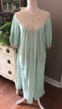 Vintage 60's Aristocraft Nightgown Made USA Nylon Lace Green Womens Size Small