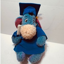 Disney Store Eeyore Graduation Plush Winnie the Pooh Blue Cap Gown Diploma 10"