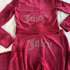 Red Juicy Couture 25th Anniversary Velour Crystal Bling Tracksuit Y2K Cozy Set