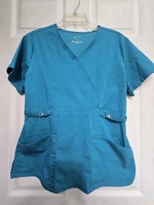 Cherokee SCRUB TOP size L-Teal Mock Wrap w/side buckles-Chest 22.5"/L 25.5"