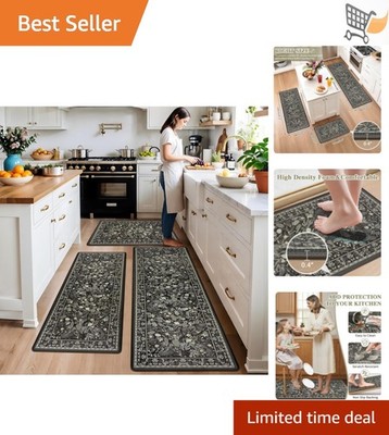 Kitchen Mat Set PVC Floral Anti Fatigue Non Slip Waterproof Cushioned