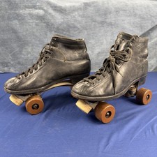 Vintage Hyde Chicago Wood Wheels Black Roller Skates Size 8