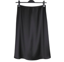 VTG VASSARETTE Silky NYLON Black LACE TRIM Back Slit A-LINE HALF SLIP Sz M