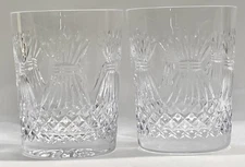 2 WATERFORD Millennium Prosperity Toasting Double Old Fashioned Glasses Pair