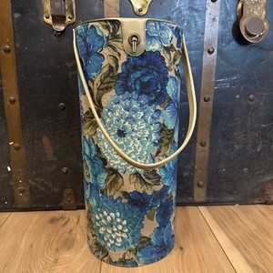 Vintage Knitting Caddy Tube Yarn Dispenser Needle Case Top Handle botanical