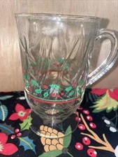 Vintage Libby Christmas Mistletoe Pedestal Gold Run Mug