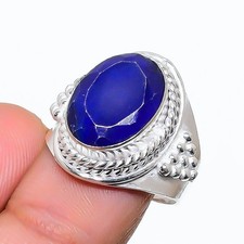 Blue Onyx Gemstone 925 Sterling Silver Jewelry All Size Ring For Gift