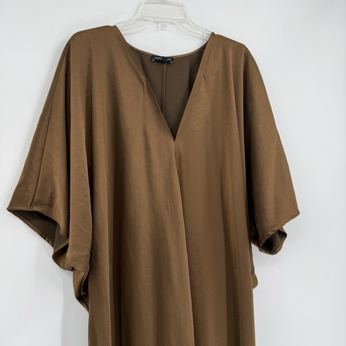 Universal Standard Satin Caftan Maxi Dress Size 2X Copper Brown Dolman Sleeves - Picture 4 of 10