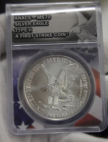 2021 Type II US Silver Eagle $1 ANACS MS70 First Strike Coin..