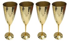 GODINGER SET OF 4 METALLIC GOLD HAMMER LOOK CHAMPAGNE FLUTE GLASS REFLECTIVE