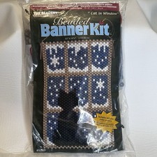 Beaded Banner Kit Winter Blue Cat In Window 10x14.75 The Beadery Craft New