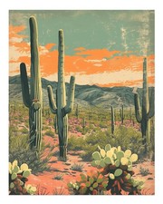 Desert Cactus Poster Wall Art - Vintage Landscape Print Fine Art Print