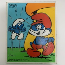 PLAYSKOOL Smurf  s Wood Puzzle 12 Pieces 1982 Preschool Wooden Good News Pappa