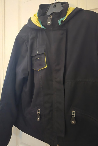 Jamie Sadock Golf Jacket Black w/Hood and Yellow & Green Accents Size Medium