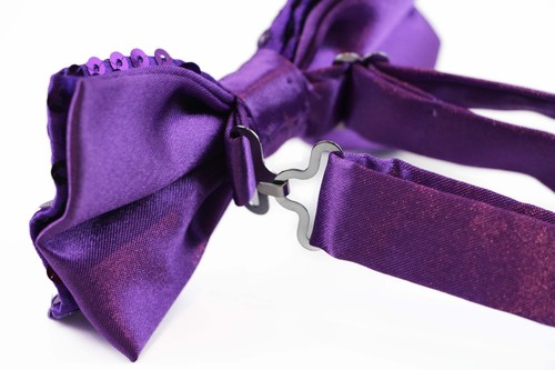 Mens Purple Sequin Patterned Bow Tie - Picture 2 of 3