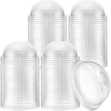 200 Pcs Plastic Dome Lids Bulk, Clear Disposable PET Cup Lids with Straw Slot...