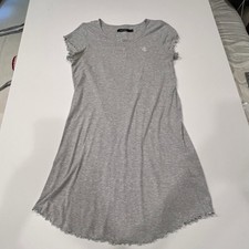 Lauren Ralph Lauren Womens Grey Striped Henley Nightgown Lettuce Trim XS