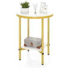 COSTWAY Side Table Modern Round End Table with Faux Marble Top