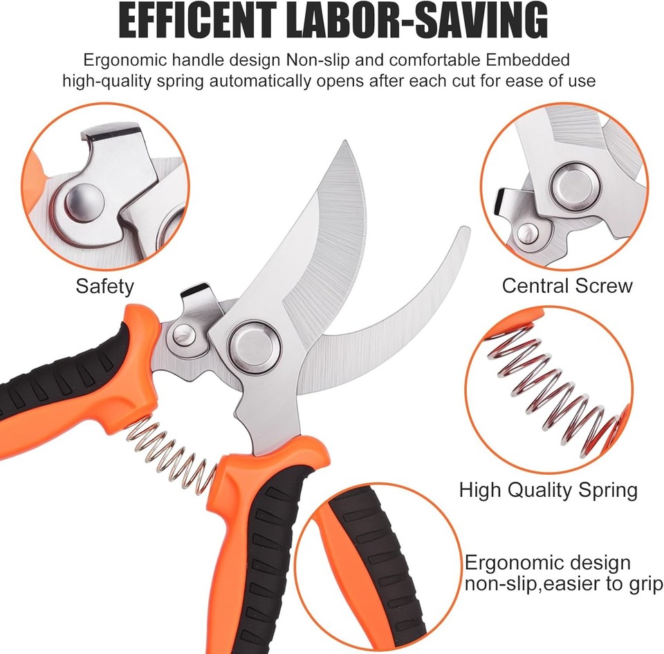 2-Pack Curved Pruning Shears With Stainless Steel Blades - Comfort Grip Garden Scissors