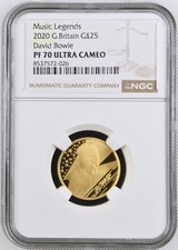 Music Star David Bowie 2020 UK 1/4oz Quarter-Ounce Gold Proof Coin Graded PF 70