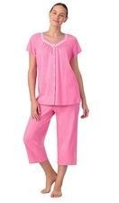 Aria Women's Short Sleeve Cotton Cropped Pajama Set, Morning Glory Dots Sz Small