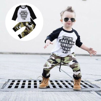 Newborn Toddler Kids Baby Boy Letter Long Sleeve Tops Camo Pants Outfits  Clothes