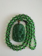 Beautiful Hand Carved Green Jade Dragon Lucky Amulet Pendant Necklace-UK S