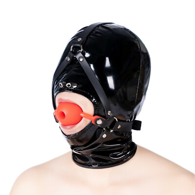 BDSM Sex Toy Head Bondage Harness Hood Mask Mouth Big Hole Silicone Ball Gag  | eBay