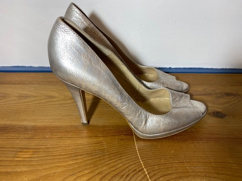 Peter Kaiser silver peep toe textured leather stiletto shoes size 7