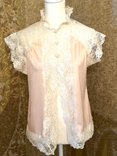 Rare Vintage Victoria's Secret Ventura Tag Silky Lace Trimmed Top/Bed Jacket S