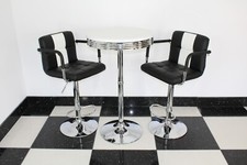 American 50s Diner Furniture Bistro Table and Two Black Stools With Arms
