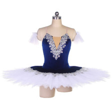 Blue White Professional Dance Costume Girls Pancake Tutus Ballet Leotard V Neck