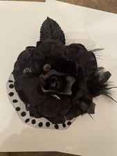 Retro Black Velvet Flower Coque Feather Swiss Dot Tulle Fascinator Hair Clip