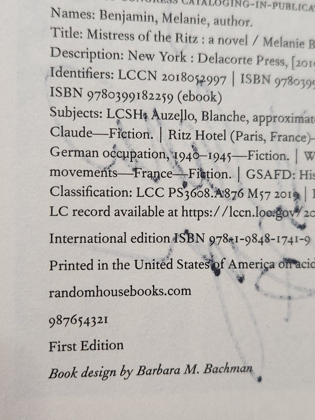 Mistress of the Ritz ~ SIGNED by Melanie Benjamin 2020 hcdj FIRST EDITION 1st PR