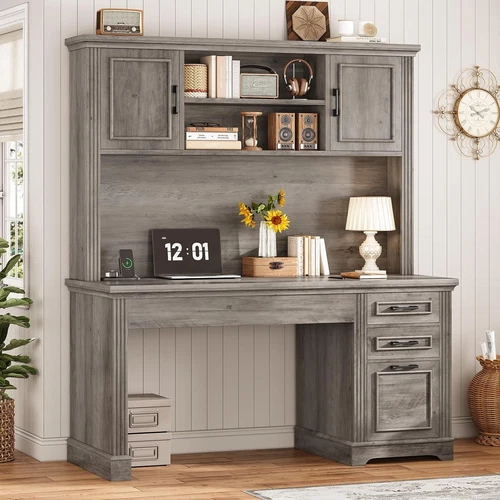 47.2" Executive Computer Desk with 3 Storage Drawers and Hutch, Home Office Desk