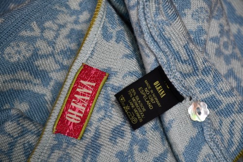 OLEANA Silk Wool Floral Sweater Cardigan Pastel Blue Women's size XS - Picture 7 of 9