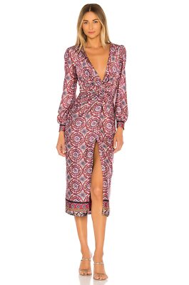 Majorelle Augustina Mosaic Multi Midi Dress Front Twist Slit Back Zip Lined M