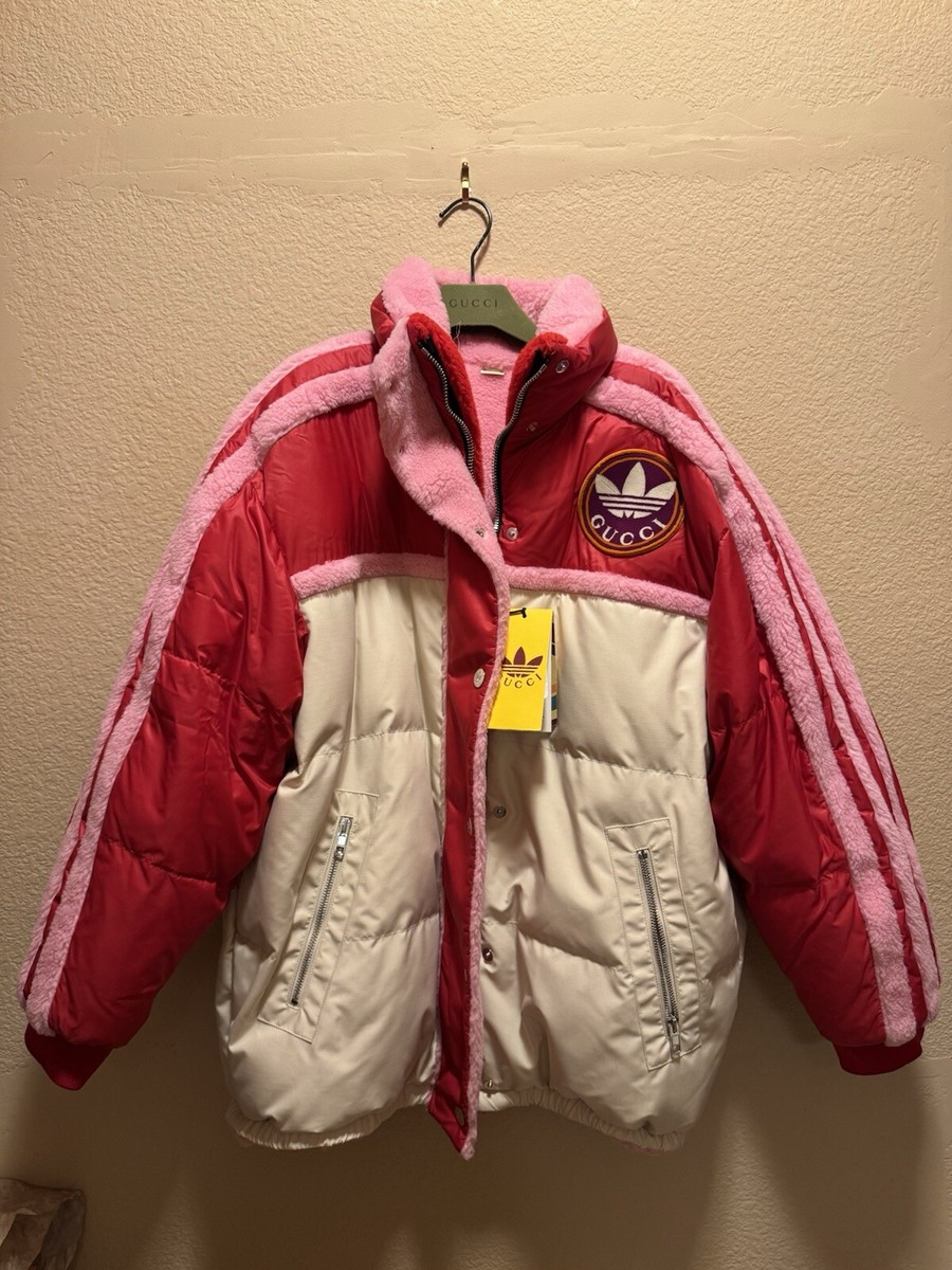 New Gucci Adidas Pink Logo Reversible Puffer Bomber Jacket New Gucci Adidas Pink Logo Reversible Puffer Bomber Jacket