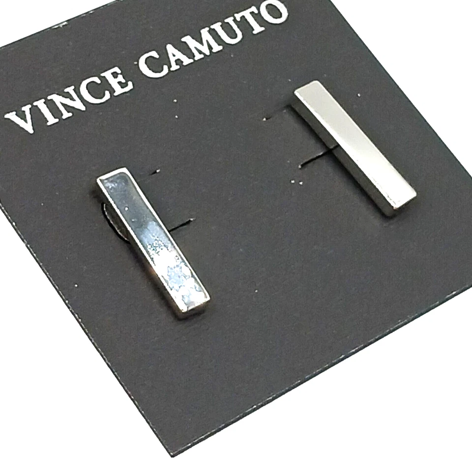 Pendientes Vince Camuto 7/8" Barra Rectangular Cierre Empujar Tono Plata Brillante Nuevos Foto 2 de 3