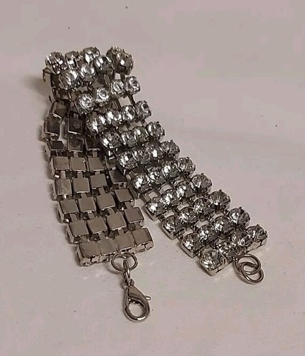 Kristall-Strass Armband Vintage Brasselet Voll bewegliches Silberfarbig - Bild 7 von 8